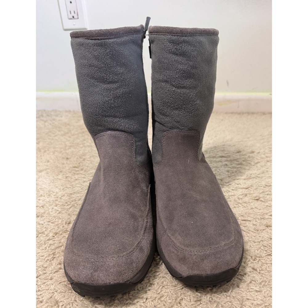 LL Bean Grey Suede Side Zip Ankle Boots Insulated Fleece Lining  Mens 10M Camp